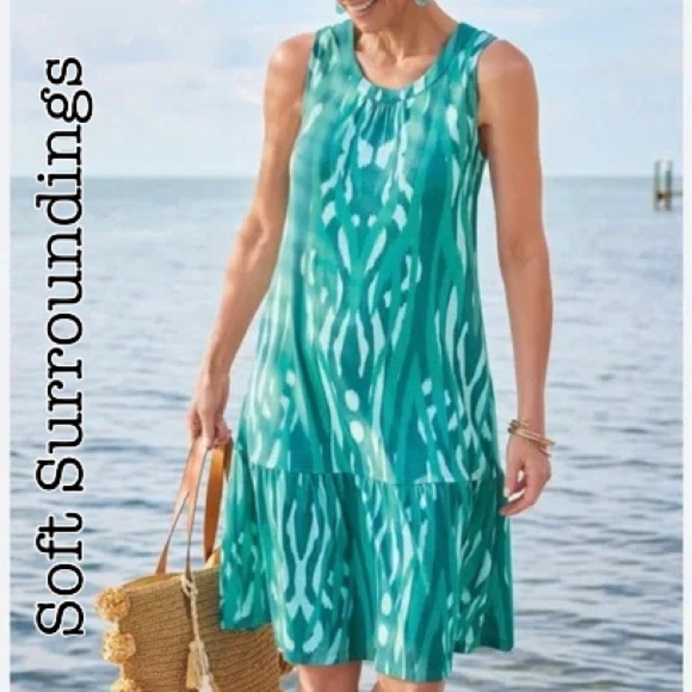 Soft Surroundings Soledad Blue Ikat Tank Dress Size XLarge